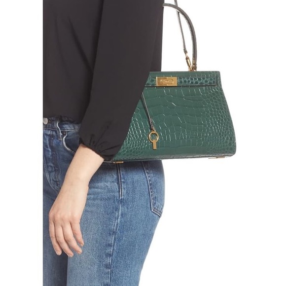 Authentic Tory Burch Lee Radziwill Satchel Croc Embossed Leather Satchel - Picture 9 of 15